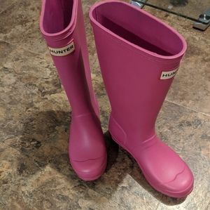 Pink tall Hunter boots with boot socks